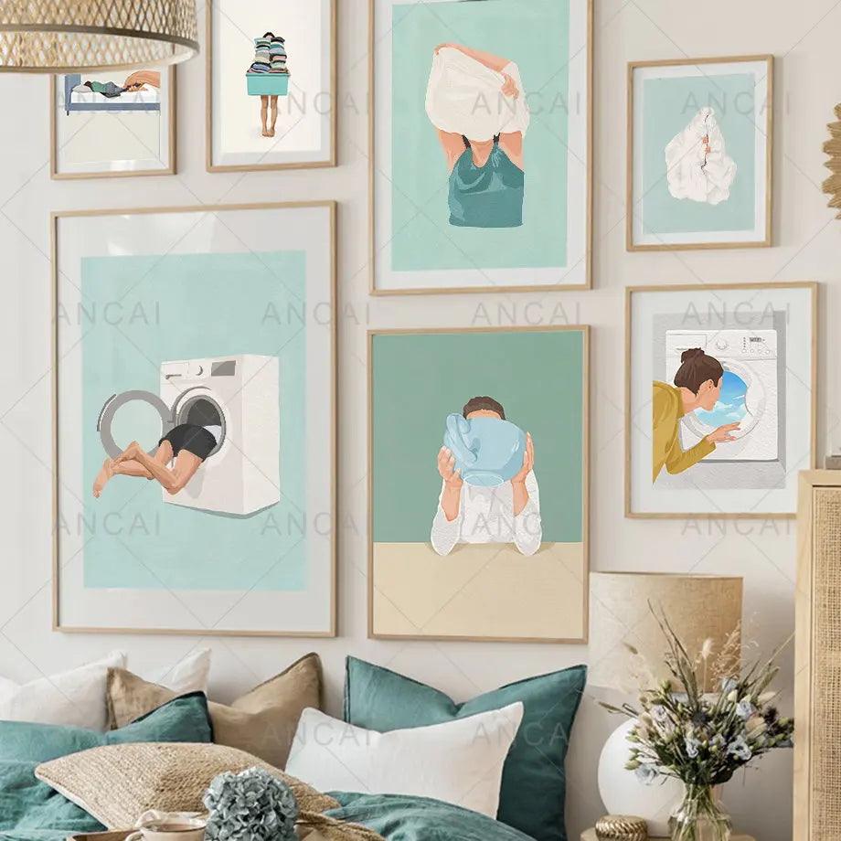’Laundry Girl Nordic Wall Art Print’ - Posters