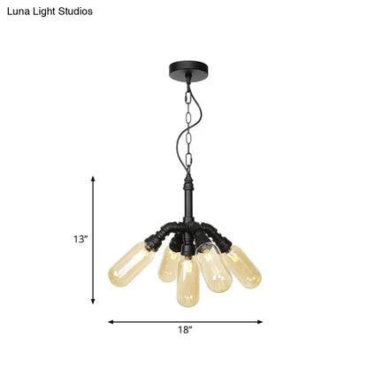 Laura - Antiqued 2/3/5 Heads Metal Hanging Light  Antiqued Black Finish Sputnik Pipe Bar Chandelier with Capsule Amber Glass Shade