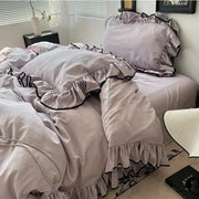 Lavender and black cooling silky ruffled bedding set with soft edges for elegant bedroom decorbites cooling silky style