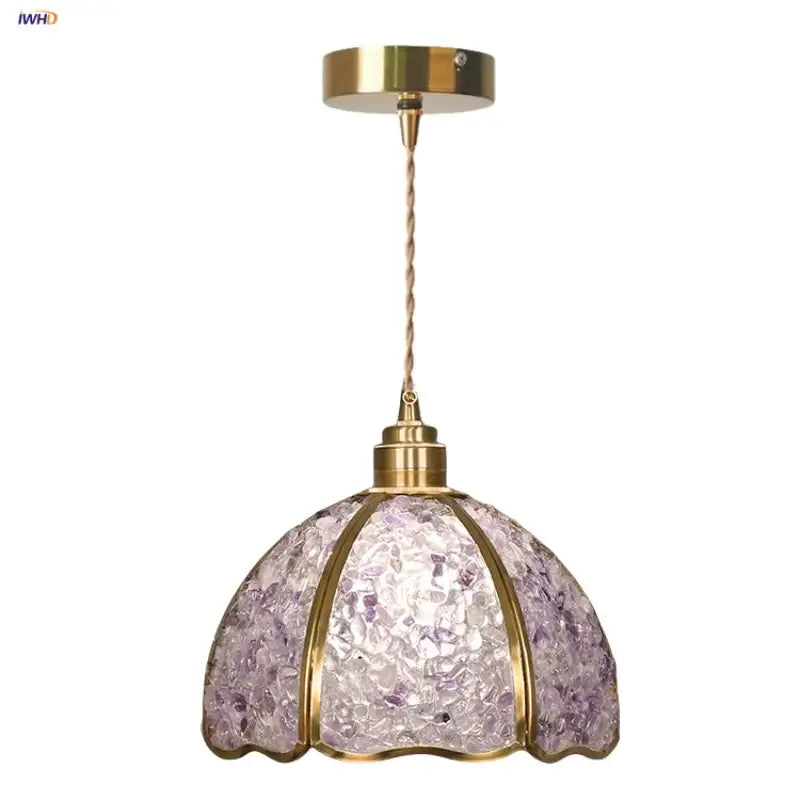 Delicate lavender decorbites crystal glass led pendant light with brass finish metal frame and twisted cord for kitchen decor