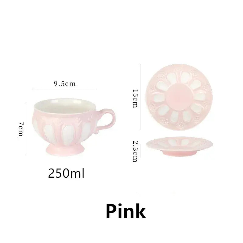 Pink ceramic teacup with floral relief and matching saucer 250ml from decorbites elegant porcelain tea set