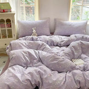 Lavender floral textured cotton bedding set featuring soft fabric ideal for bedroom quilt and cotton bedding use