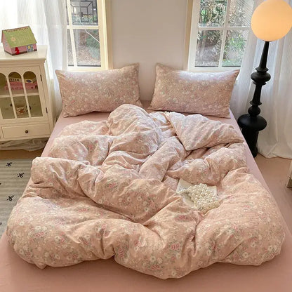 Pink floral textured cotton bedding set with plush fabric ideal for a comfortable bedroom quilt cotton bedding