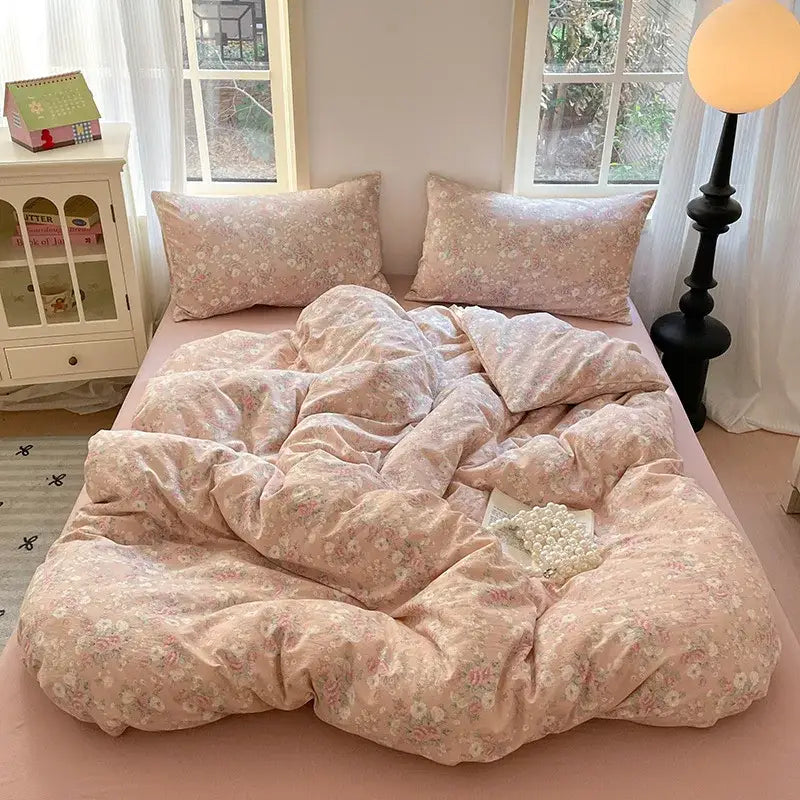 Pink floral textured cotton bedding set with plush fabric ideal for a comfortable bedroom quilt cotton bedding