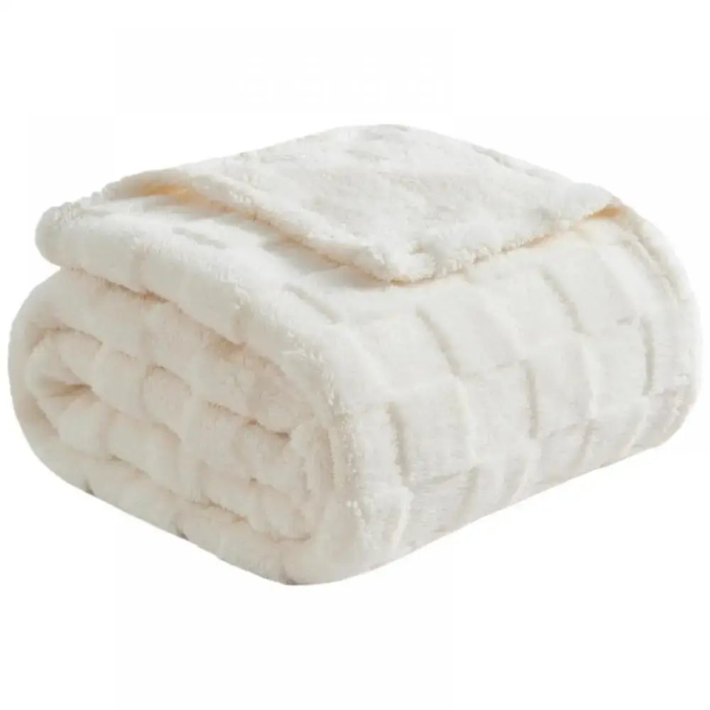 Cream-colored decorbites cozy fluffy plush throw blanket with quilted textured surface for living room decorbites cozy use