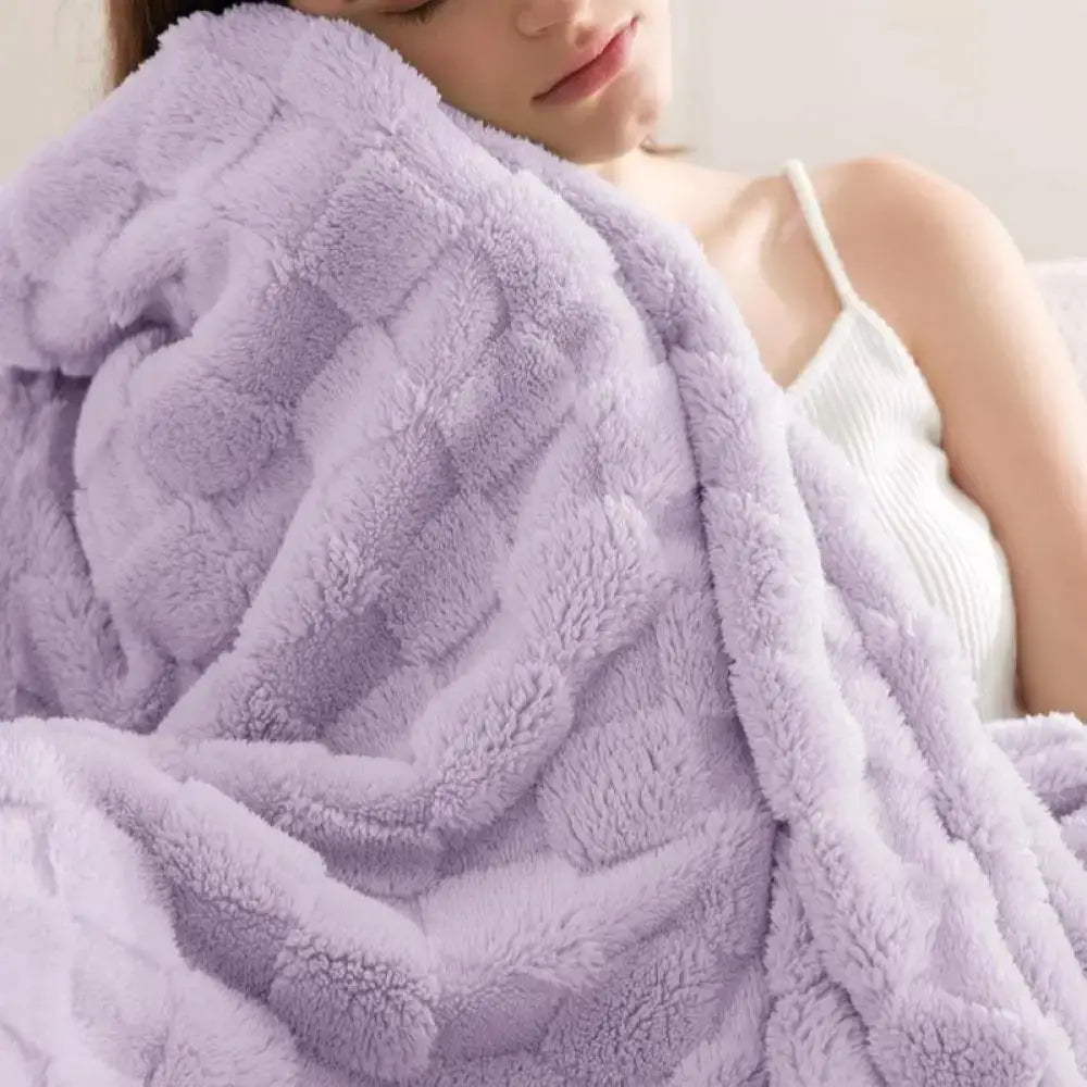 Lavender quilted plush cozy fluffy blanket with textured pattern for living room decorbites cozy fluffy throw