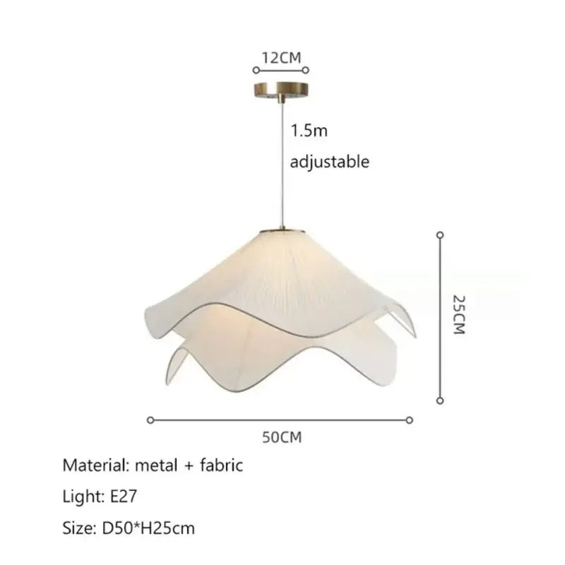Layered white fabric pendant light with metallic frame in petal shape for dining room decorbites led white lighting