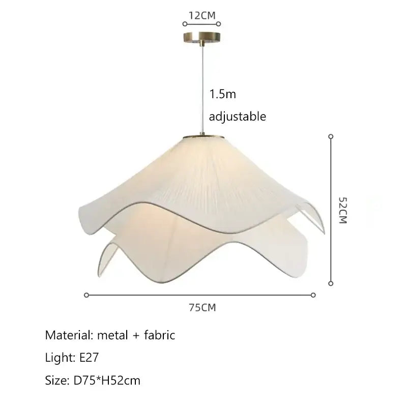 Layered white fabric pendant light with a delicate off-white fabric and metallic frame for dining room decorbites led white