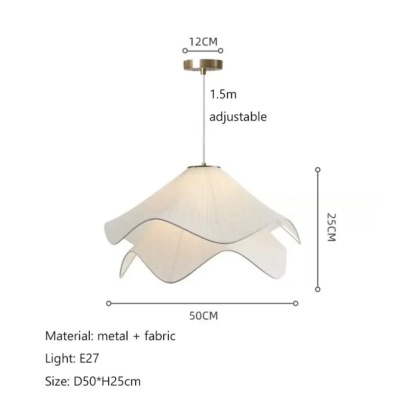 Delicate off-white layered fabric pendant light with metallic hardware ideal for dining room decorbites led white lighting