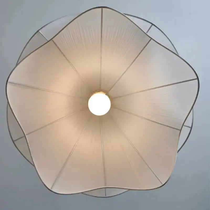 Layered white fabric pendant light with off-white ribbed petal design for dining room decorbites led white decor