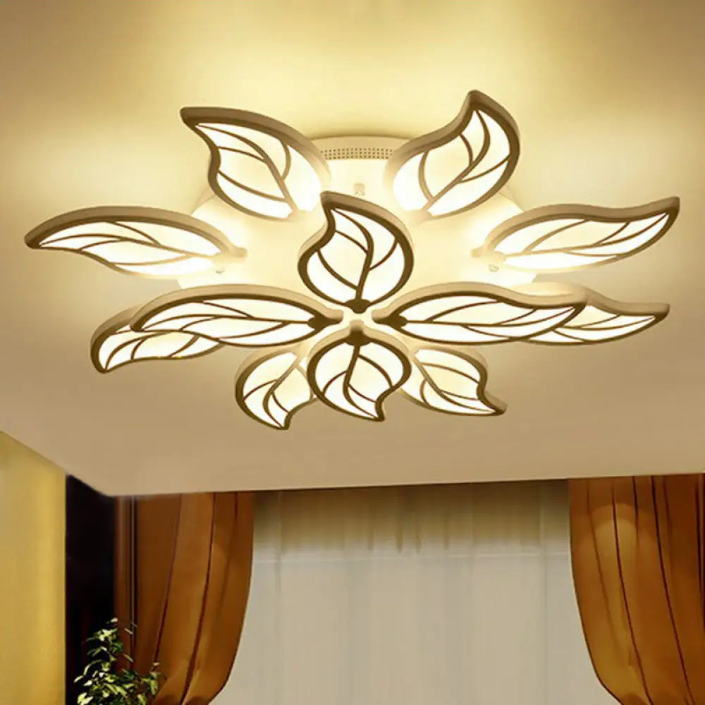DecorBites™ DecorBites™ Leaf LED Semi Flush Mount Light in White Acrylic for Simple Living Room Ceiling