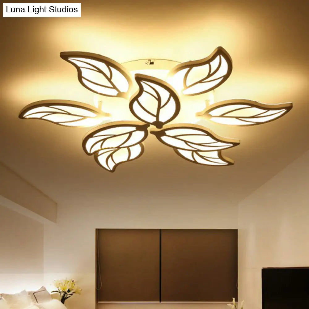 DecorBites™ DecorBites™ Leaf LED Semi Flush Mount Light in White Acrylic for Simple Living Room Ceiling
