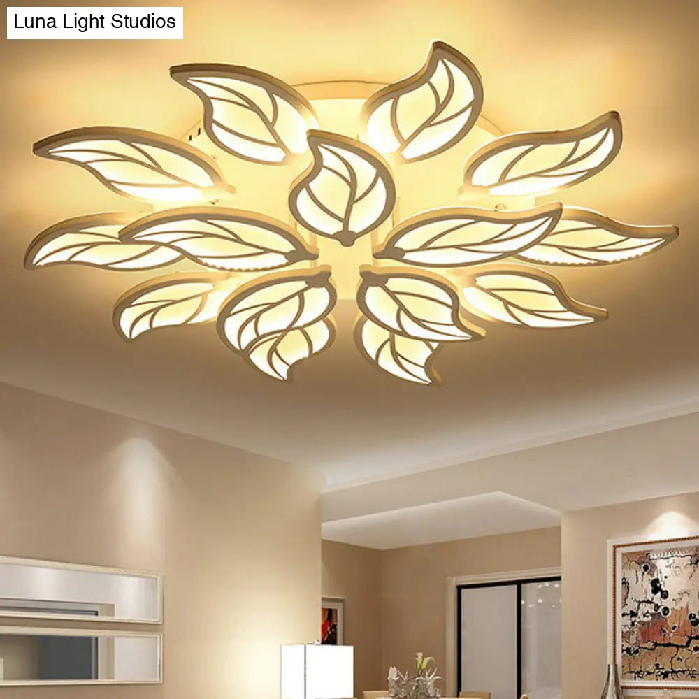 DecorBites™ DecorBites™ Leaf LED Semi Flush Mount Light in White Acrylic for Simple Living Room Ceiling