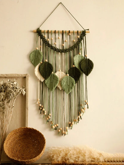Leaf Macrame Tapestry Brown Green Wall Tapestry Boho Home Decoration Macrame Wall Hanging Home Living Room Decors