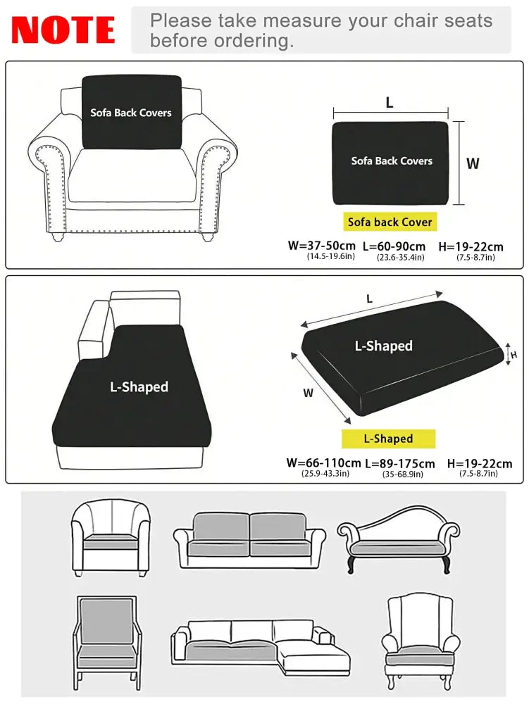 Black sofa back covers in brushed knit fabric with leaf pattern designed for outdoor sectional and chair styles