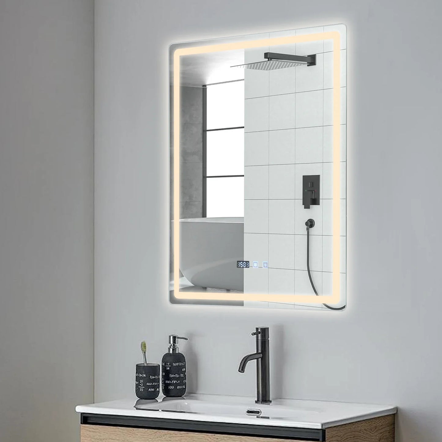 LED Bathroom Mirror: Adjustable Brightness Anti-Fog Time Display - United States