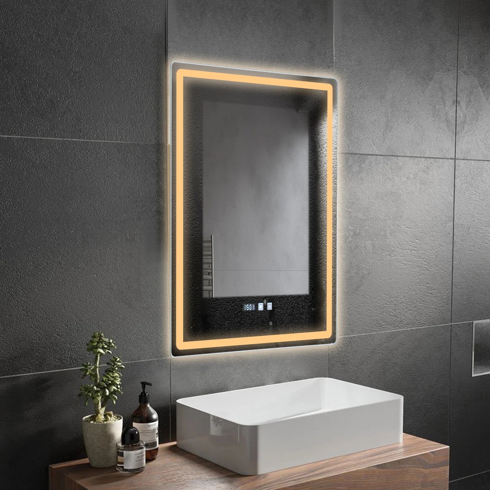 LED Bathroom Mirror: Adjustable Brightness Anti-Fog Time Display - United States