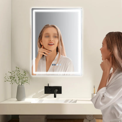 LED Bathroom Mirror: Adjustable Brightness Anti-Fog Time Display - United States