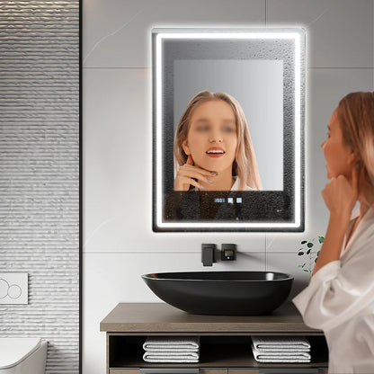 LED Bathroom Mirror: Adjustable Brightness Anti-Fog Time Display - United States