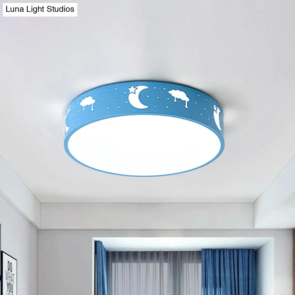 DecorBites™ DecorBites™ LED Bedroom Flush Mount Ceiling Fixture - Kids Pink/White/Blue Light with Fun Cutouts in Moon, Star, Cube, and Elephant Patterns