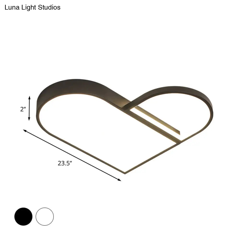 DecorBites™ DecorBites™ LED Bedroom Flush Mount Modern White/Black Flush Lighting with Love Heart Metal Shade, 19.5"/23.5" Width