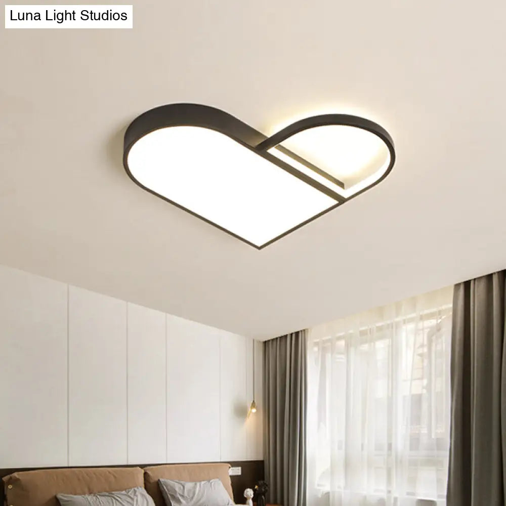 DecorBites™ DecorBites™ LED Bedroom Flush Mount Modern White/Black Flush Lighting with Love Heart Metal Shade, 19.5"/23.5" Width