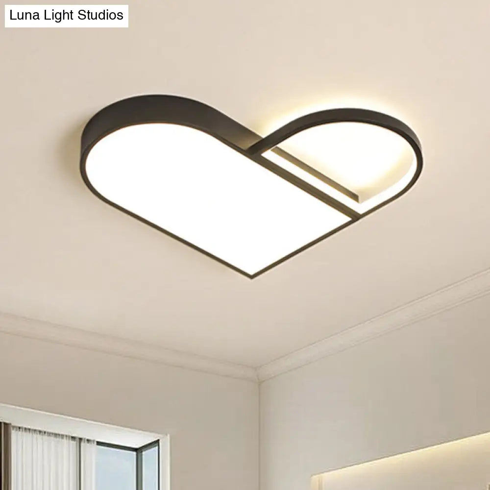 DecorBites™ DecorBites™ LED Bedroom Flush Mount Modern White/Black Flush Lighting with Love Heart Metal Shade, 19.5"/23.5" Width