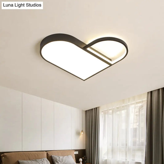 DecorBites™ DecorBites™ LED Bedroom Flush Mount Modern White/Black Flush Lighting with Love Heart Metal Shade, 19.5"/23.5" Width