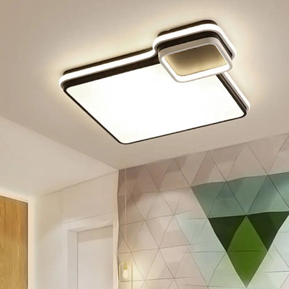 DecorBites™ DecorBites™ LED Bedroom Flushmount Lighting | 19" or 23" | Black & White | Round/Square Shape | Acrylic Shaded | Flush Ceiling Light | White Light