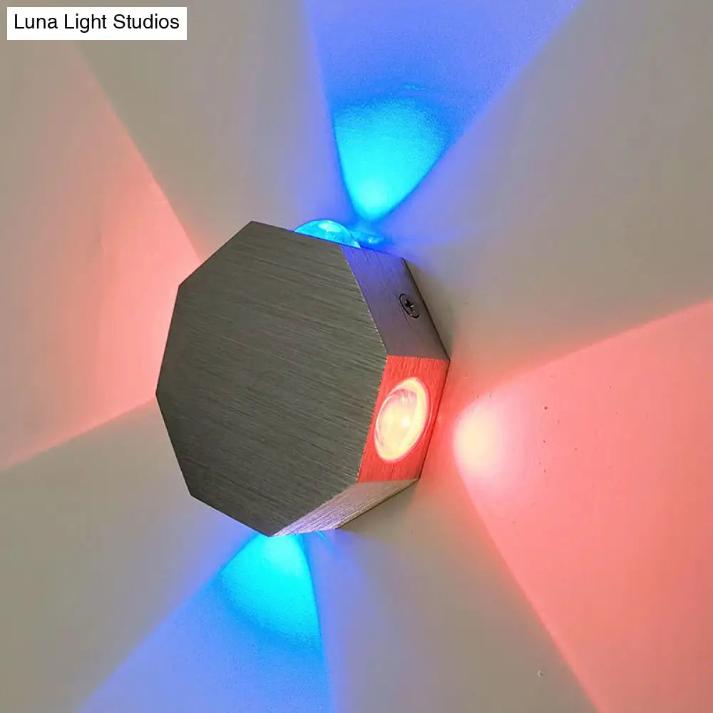 DecorBites™ LED Beer Pub Wall Sconce: Modern Nickel Finish Fixture w/ Aluminum Hexagon Shade, Colorful Light Options