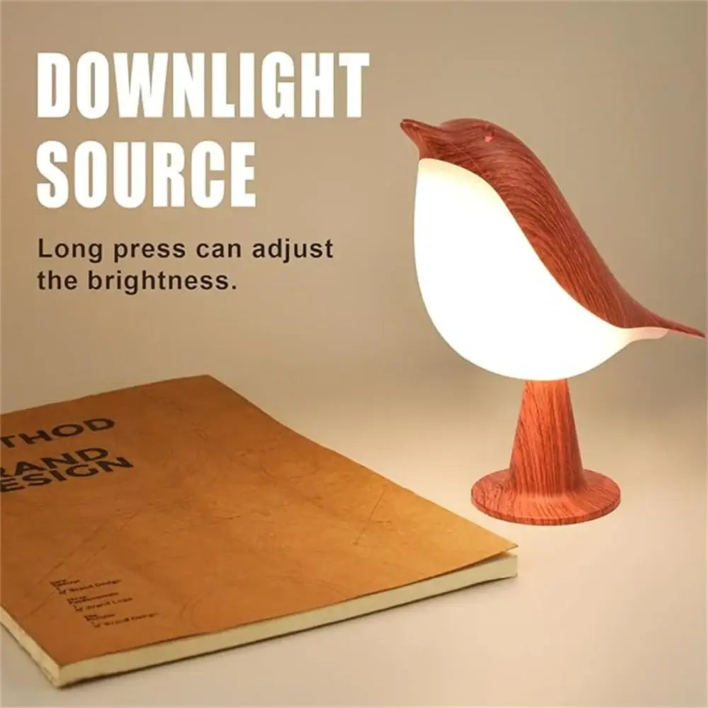 Decorbites™ art deco bird lamp with wooden body and dimmable white glowing belly bedside lamp cordless usb rechargeable