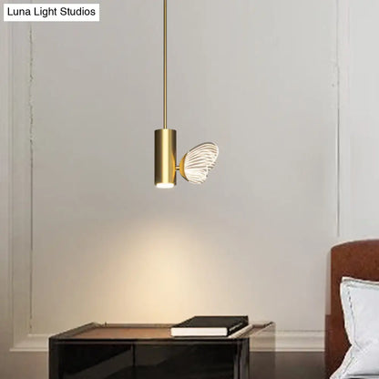 LED Brass Spotlight Pendant Light with Twig and Butterfly Design, Simple Style and Acrylic Shade