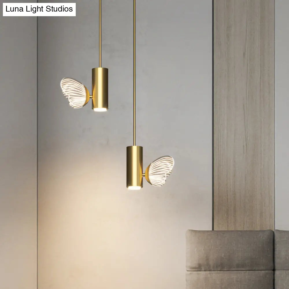 LED Brass Spotlight Pendant Light with Twig and Butterfly Design, Simple Style and Acrylic Shade