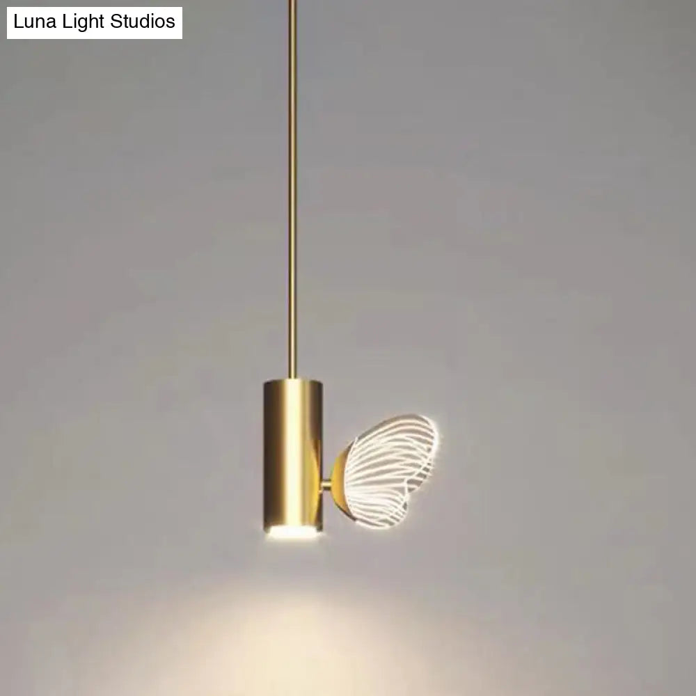 LED Brass Spotlight Pendant Light with Twig and Butterfly Design, Simple Style and Acrylic Shade