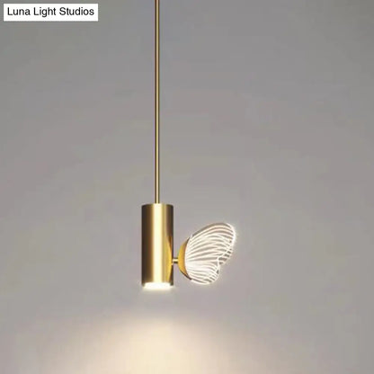 LED Brass Spotlight Pendant Light with Twig and Butterfly Design, Simple Style and Acrylic Shade