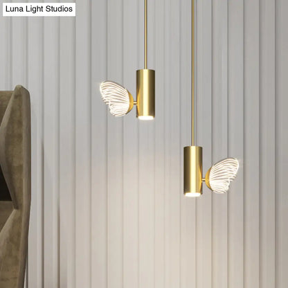 LED Brass Spotlight Pendant Light with Twig and Butterfly Design, Simple Style and Acrylic Shade