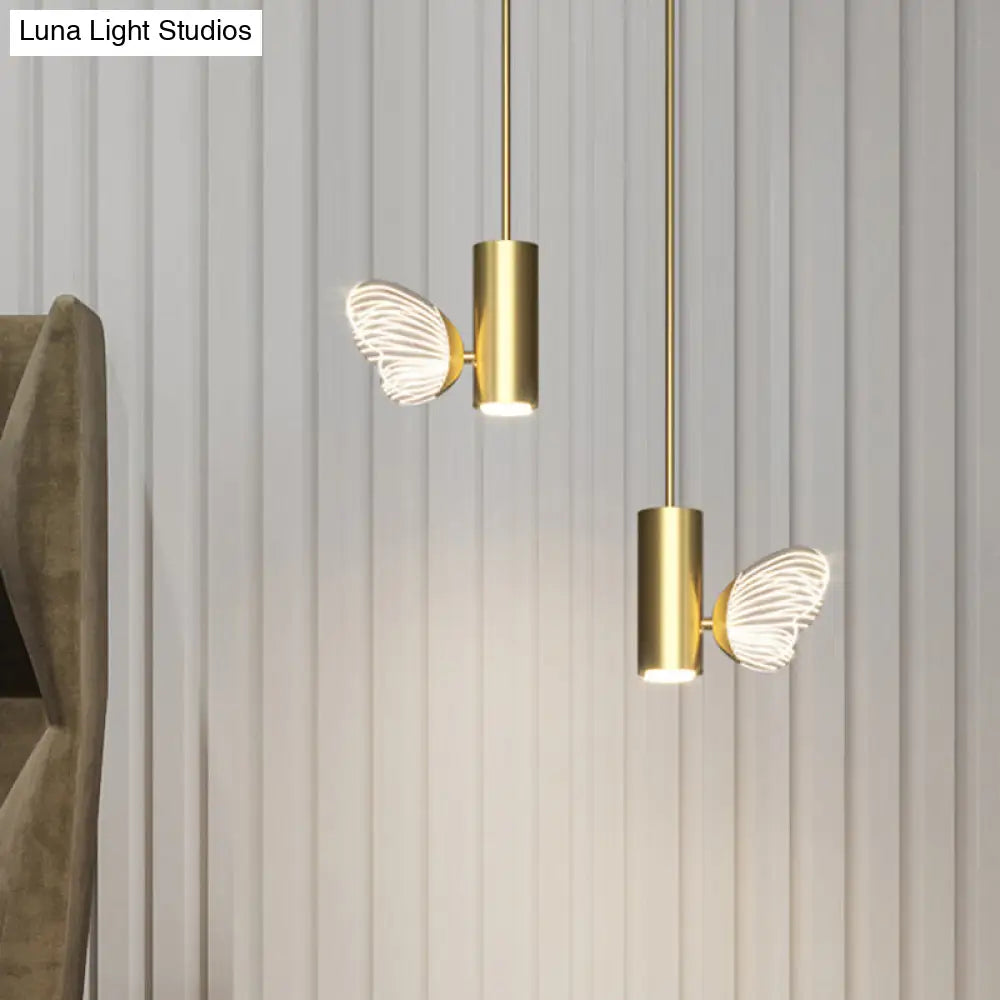 LED Brass Spotlight Pendant Light with Twig and Butterfly Design, Simple Style and Acrylic Shade