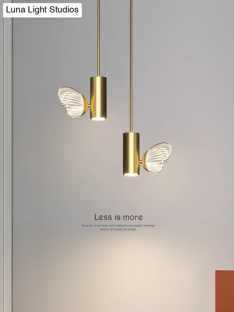 LED Brass Spotlight Pendant Light with Twig and Butterfly Design, Simple Style and Acrylic Shade