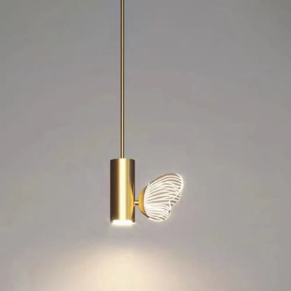 LED Brass Spotlight Pendant Light with Twig and Butterfly Design, Simple Style and Acrylic Shade