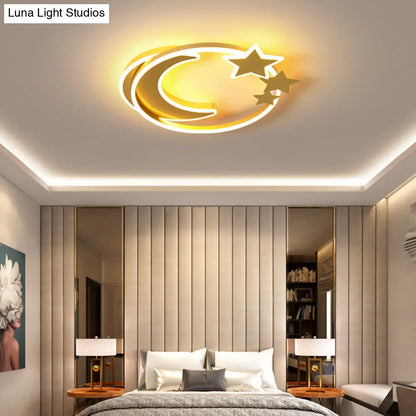DecorBites™ DecorBites™ LED Cartoon Crescent and Star Flushmount Ceiling Light for Bedrooms - Aluminum Fixture