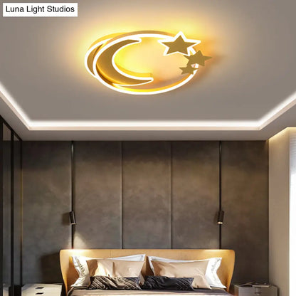 DecorBites™ DecorBites™ LED Cartoon Crescent and Star Flushmount Ceiling Light for Bedrooms - Aluminum Fixture