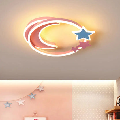 DecorBites™ DecorBites™ LED Cartoon Crescent and Star Flushmount Ceiling Light for Bedrooms - Aluminum Fixture