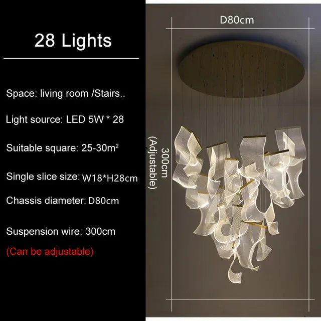 LED Ceiling Chandelier for Modern Home - 28 light / Silvery Metal / dimmable with RC - Chandelier