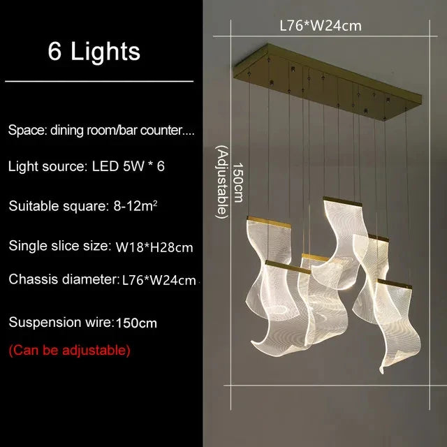 LED Ceiling Chandelier for Modern Home - 6-Heads-Rectangle / Silvery Metal / dimmable with RC - Chandelier