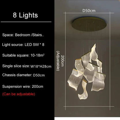 LED Ceiling Chandelier for Modern Home - 8 light / Silvery Metal / dimmable with RC - Chandelier
