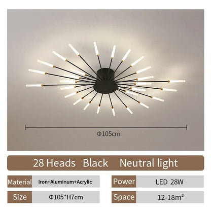 LED Ceiling Chandelier Light Nordic Design - Black 28 heads / Neutral Light