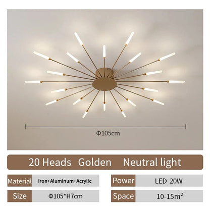 LED Ceiling Chandelier Light Nordic Design - Gold 20 heads / Neutral Light