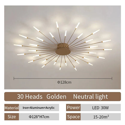 LED Ceiling Chandelier Light Nordic Design - Gold 30 heads / Neutral Light