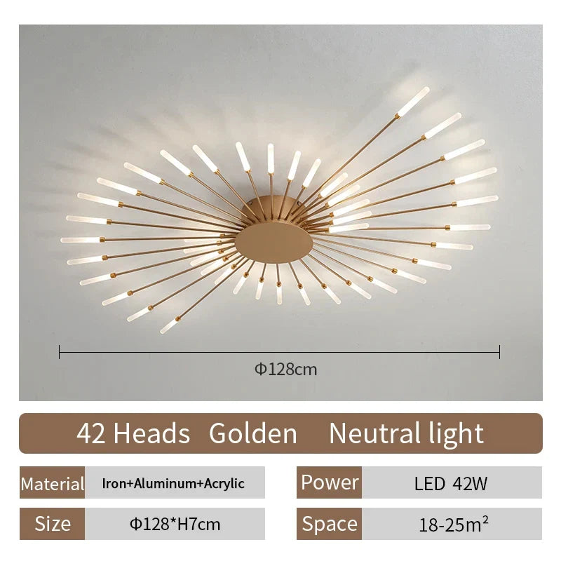LED Ceiling Chandelier Light Nordic Design - Gold 42 heads / Neutral Light
