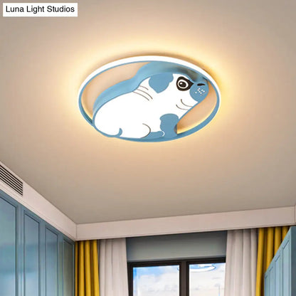 DecorBites™ DecorBites™ LED Ceiling Flush Mount Pink/Blue Dog Shaped Light Fixture with Acrylic Shade in Warm/White Light - Minimalistic Design
